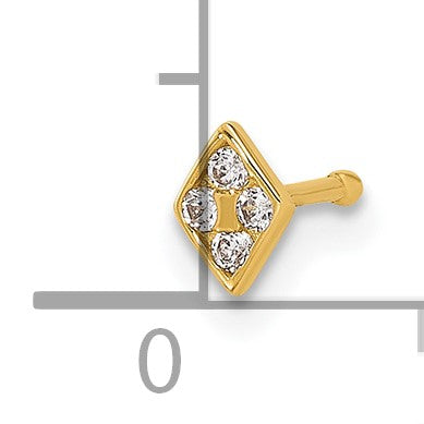 14k 22 Gauge Polished CZ Diamond-Shaped Nose Stud