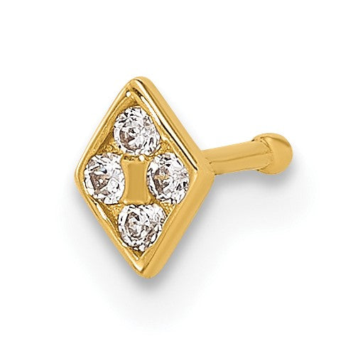 14k 22 Gauge Polished CZ Diamond-Shaped Nose Stud