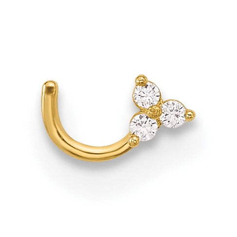 14k 23 Gauge Polished CZ Triangle Nose Stud