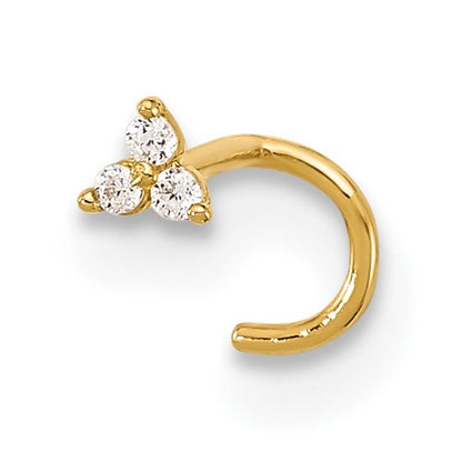 14k 23 Gauge Polished CZ Triangle Nose Stud