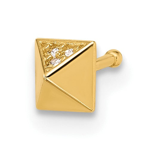 14k 22 Gauge Polished CZ Pyramid Nose Stud