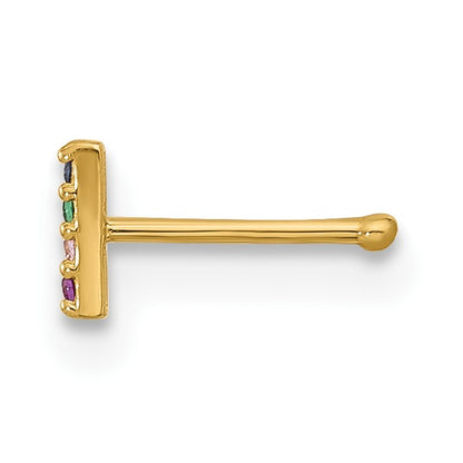 14k 22 Gauge Polished Multicolor CZ Bar Nose Stud