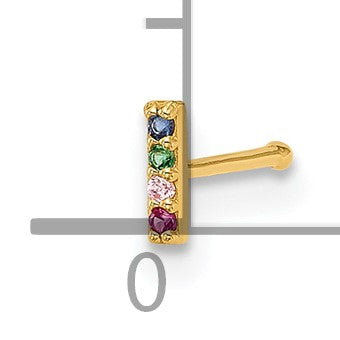 14k 22 Gauge Polished Multicolor CZ Bar Nose Stud