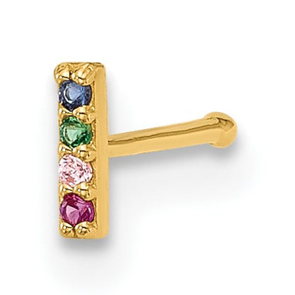 14k 22 Gauge Polished Multicolor CZ Bar Nose Stud