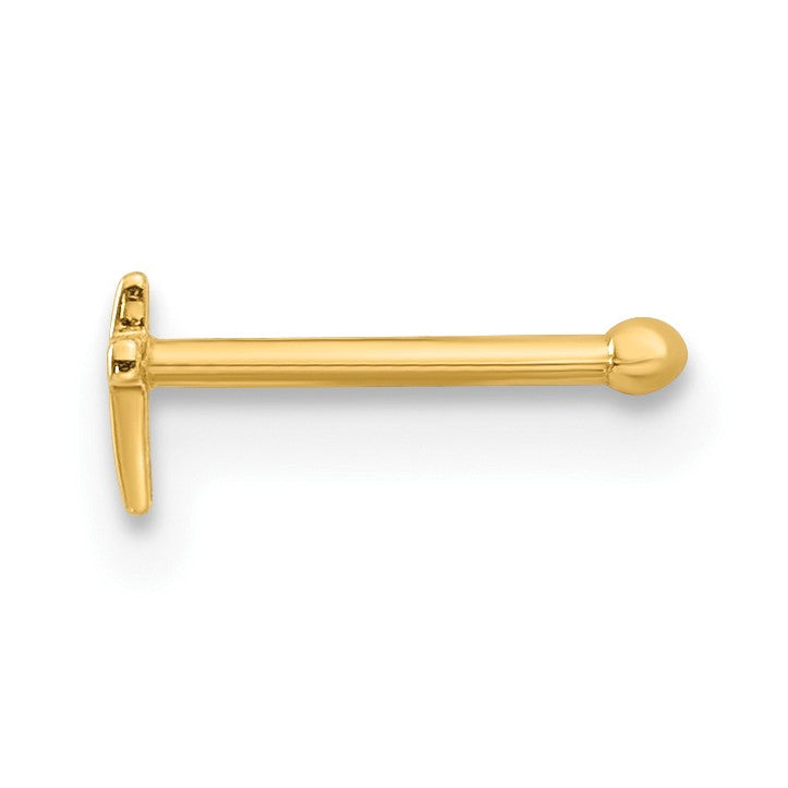 14K 20 Gauge Polished Cross Nose Stud