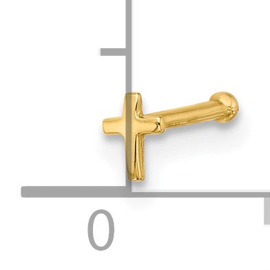 14K 20 Gauge Polished Cross Nose Stud