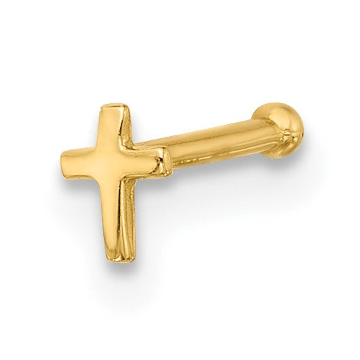 14K 20 Gauge Polished Cross Nose Stud
