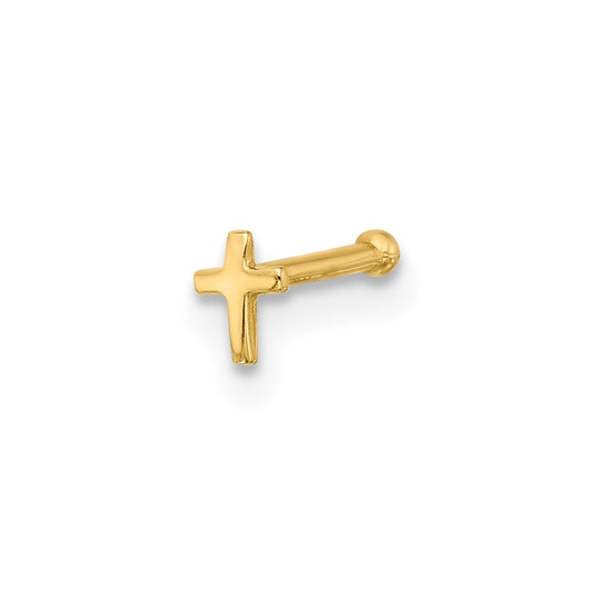 14K 20 Gauge Polished Cross Nose Stud