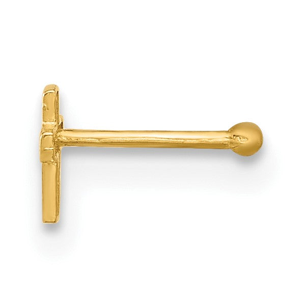 14K 22 Gauge Polished Cross Nose Stud