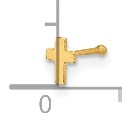 14K 22 Gauge Polished Cross Nose Stud