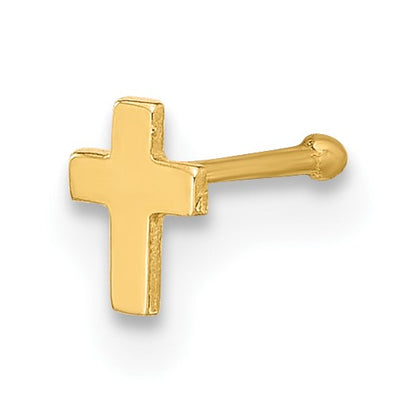 14K 22 Gauge Polished Cross Nose Stud