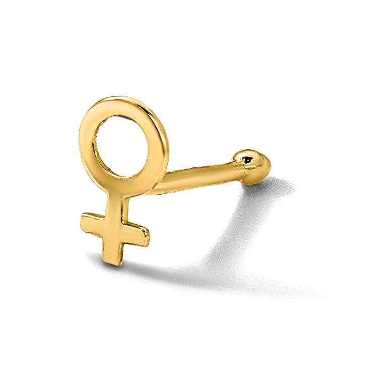 14K 20 Gauge Polished Female Symbol Nose Stud
