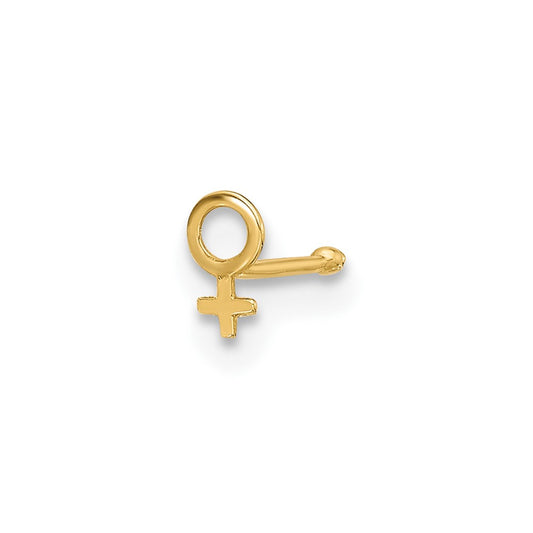 14K 20 Gauge Polished Female Symbol Nose Stud