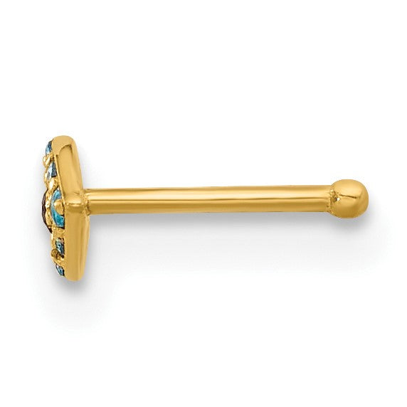 14K 20 Gauge Polished Blue and Black CZ Evil Eye Nose Stud