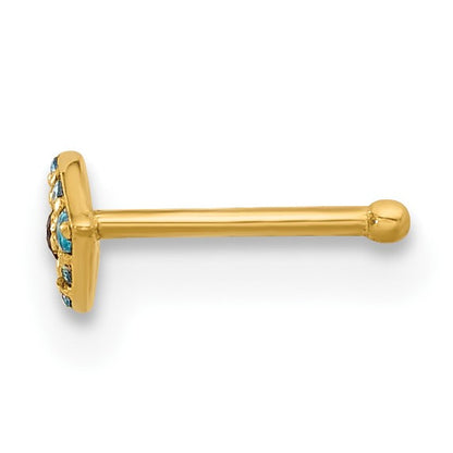 14K 20 Gauge Polished Blue and Black CZ Evil Eye Nose Stud
