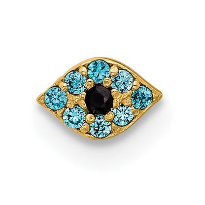 14K 20 Gauge Polished Blue and Black CZ Evil Eye Nose Stud