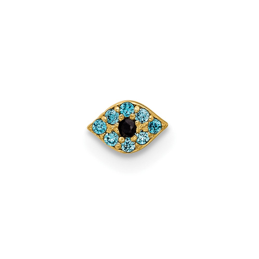 14K 20 Gauge Polished Blue CZ Evil Eye Nose Stud