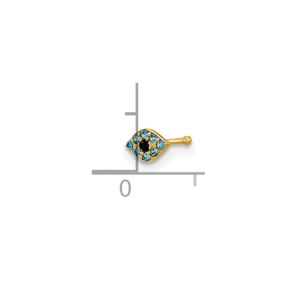 14K 20 Gauge Polished Blue CZ Evil Eye Nose Stud