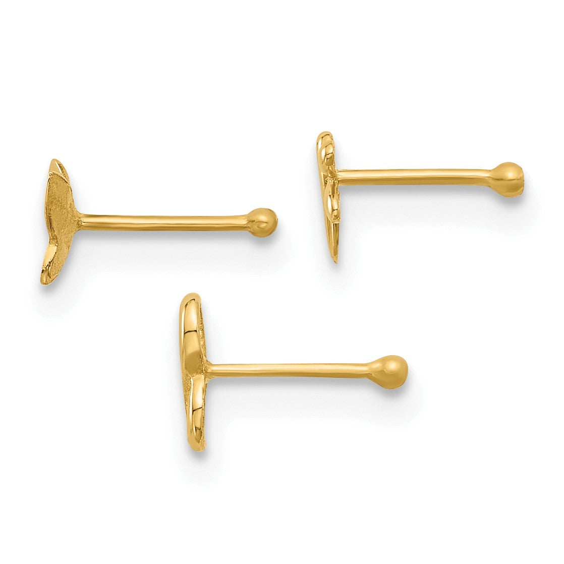 14K 22 Gauge Polished Infinity Symbol / Dragonfly / Butterfly 3-piece Nose Stud Set