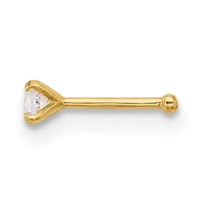 14k 22 Gauge Polished 2.5mm Round CZ Nose Stud