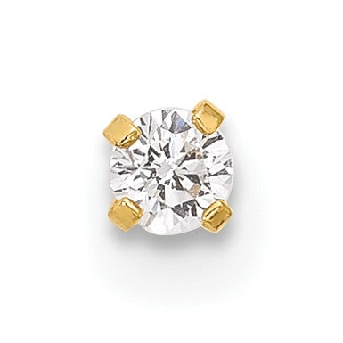 14k 22 Gauge Polished 2.5mm Round CZ Nose Stud