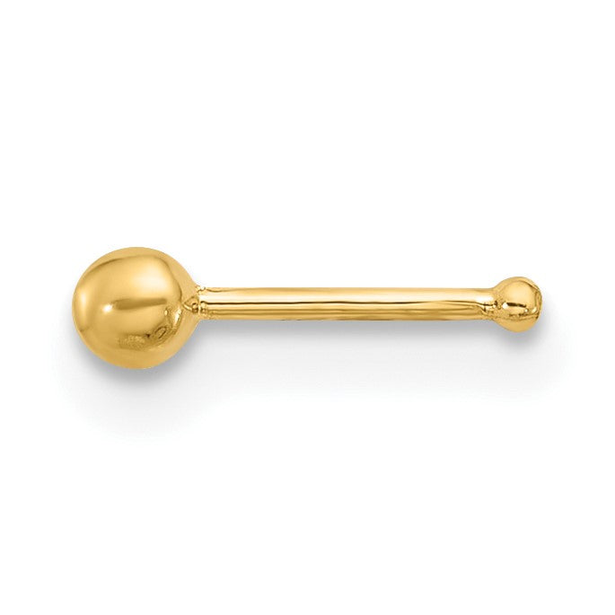 14k 22 Gauge Polished 2.5mm Ball Nose Stud