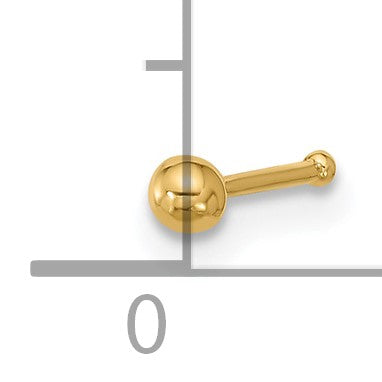 14k 22 Gauge Polished 2.5mm Ball Nose Stud