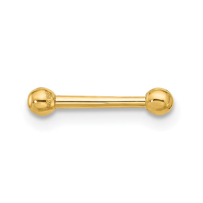 14k 16 Gauge Polished 2.5mm Ball Bar Labret Stud