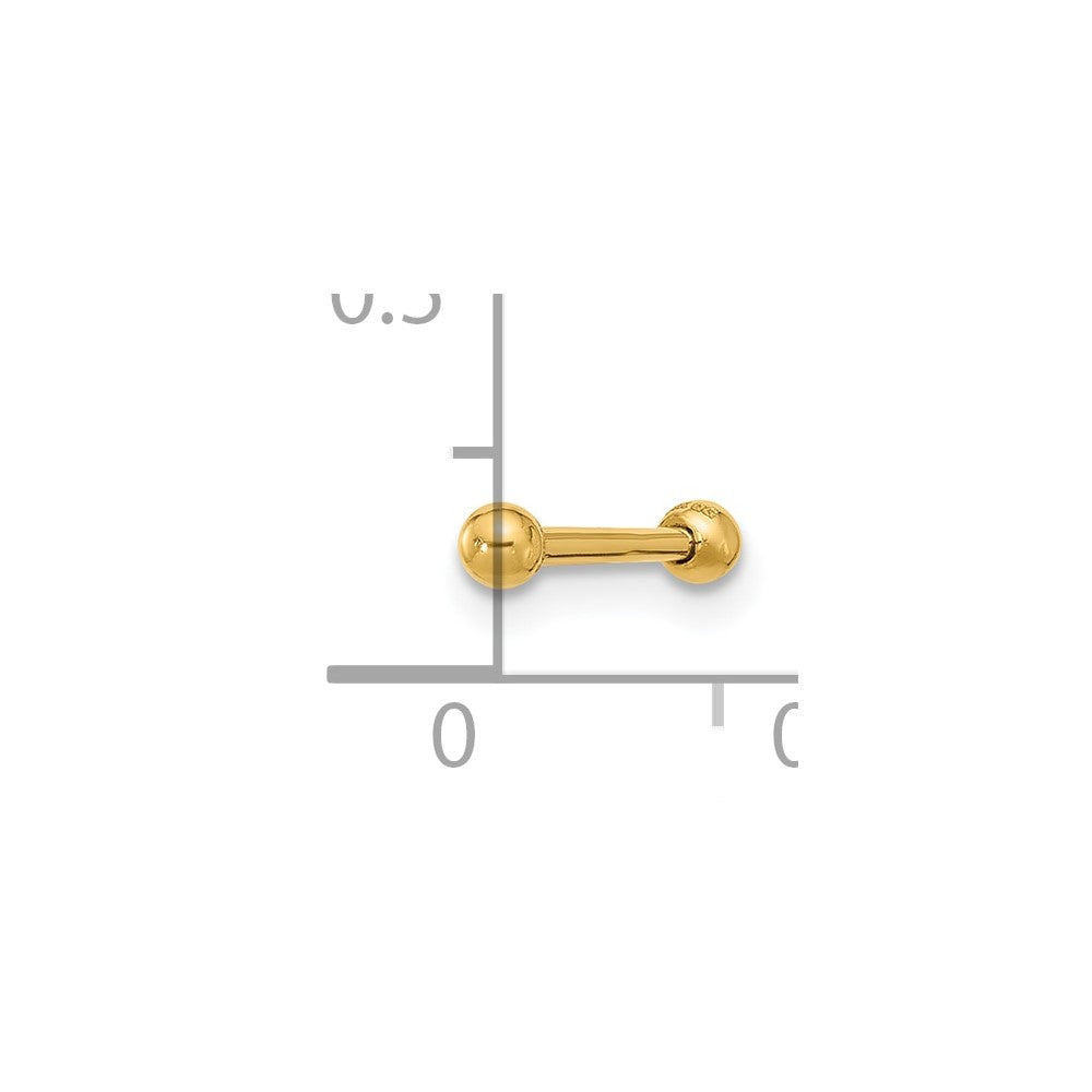 14k 16 Gauge Polished 2.5mm Ball Bar Labret Stud