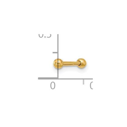 14k 16 Gauge Polished 2.5mm Ball Bar Labret Stud