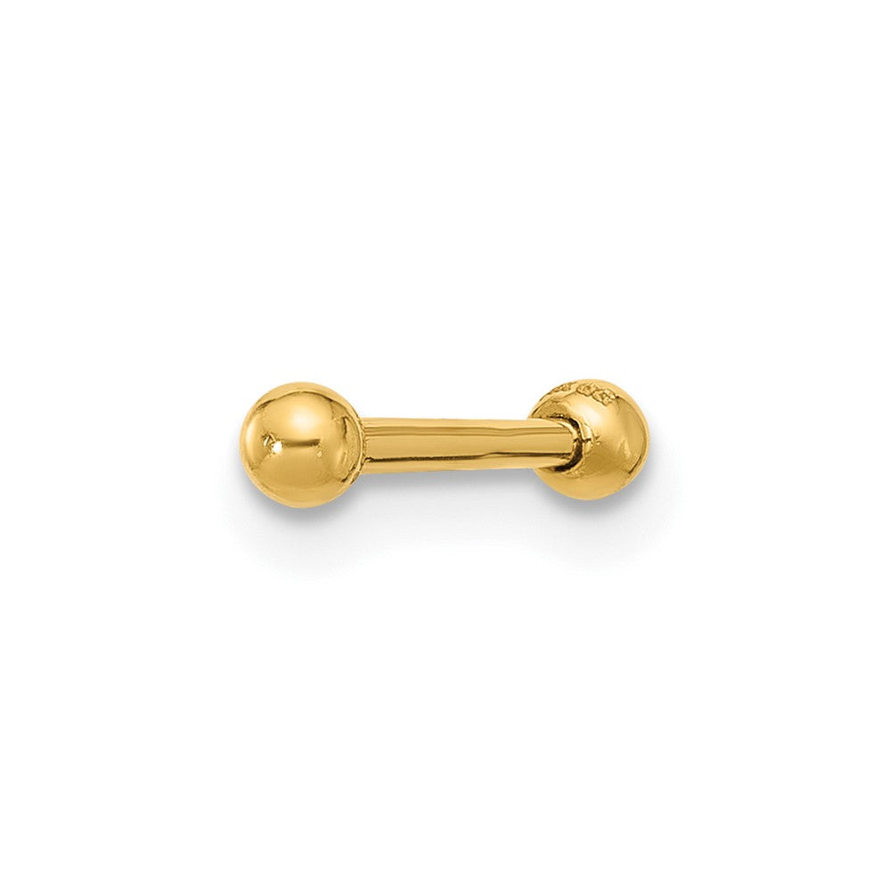 14k 16 Gauge Polished 2.5mm Ball Bar Labret Stud