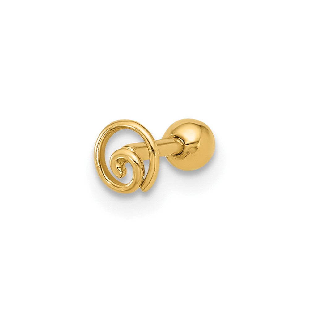 14k 18 Gauge Polished Swirl Cartilage Stud