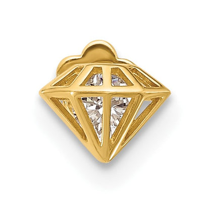 14K 18 Gauge Polished CZ 3-D Diamond-Shaped Cartilage Body Jewelry