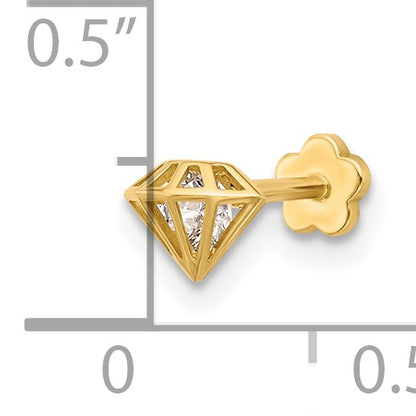 14K 18 Gauge Polished CZ 3-D Diamond-Shaped Cartilage Body Jewelry