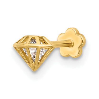 14K 18 Gauge Polished CZ 3-D Diamond-Shaped Cartilage Body Jewelry