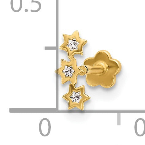 14K 18 Gauge CZ Stars Screwback Cartilage Body Jewelry