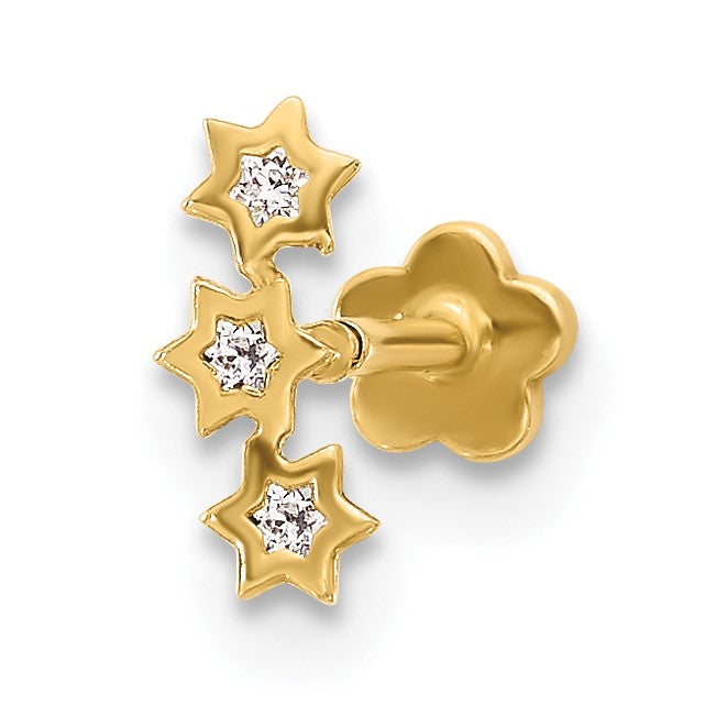 14K 18 Gauge CZ Stars Screwback Cartilage Body Jewelry