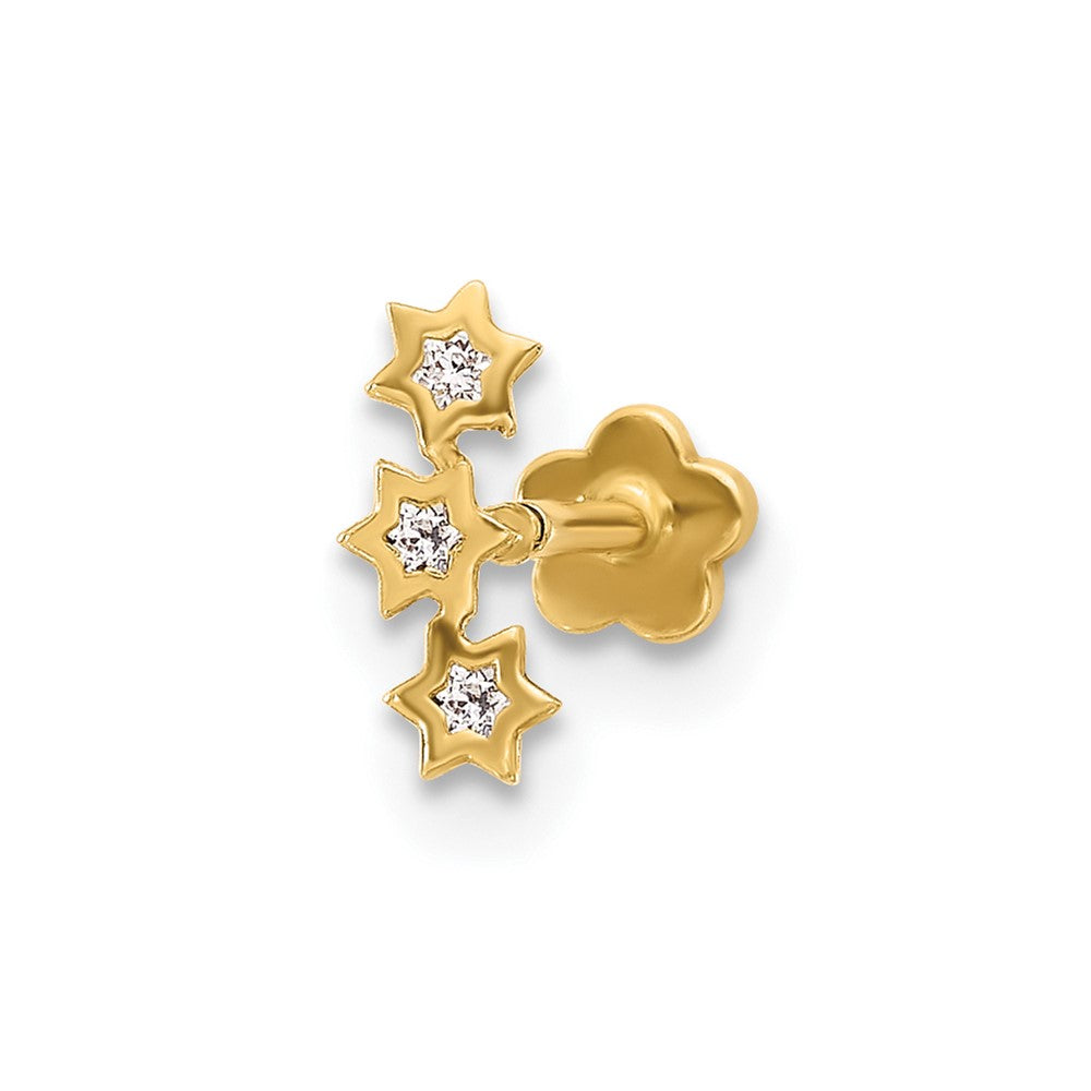 14K 18 Gauge CZ Stars Screwback Cartilage Body Jewelry