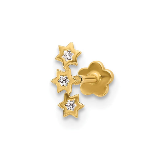 14K 18 Gauge CZ Stars Screwback Cartilage Body Jewelry