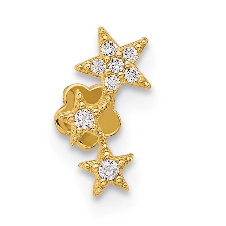 14K 18 Gauge Polished CZ Stars Cartilage Body Jewelry