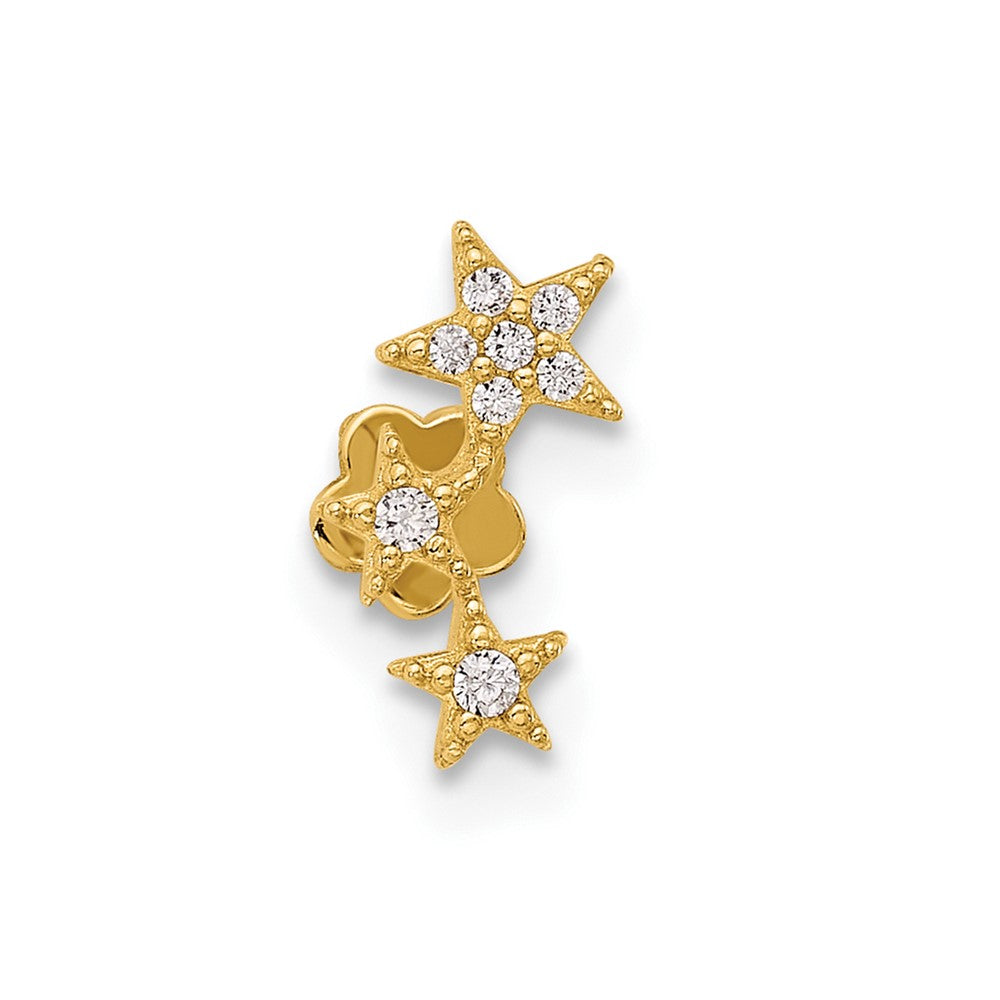 14K 18 Gauge Polished CZ Stars Cartilage Body Jewelry