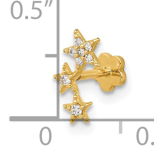 14K 18 Gauge Polished CZ Stars Cartilage Body Jewelry