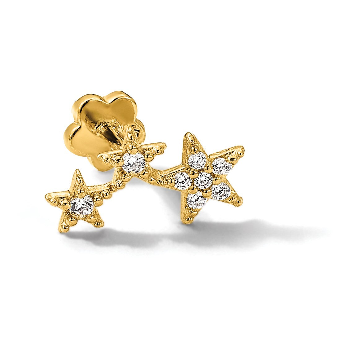 14K 18 Gauge Polished CZ Stars Cartilage Body Jewelry