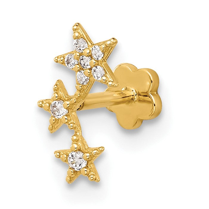 14K 18 Gauge Polished CZ Stars Cartilage Body Jewelry
