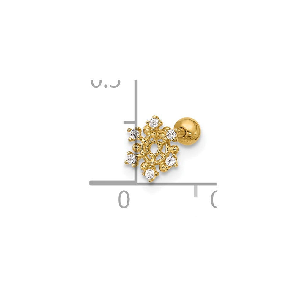 14k 18 Gauge Polished CZ Snowflake Cartilage Stud