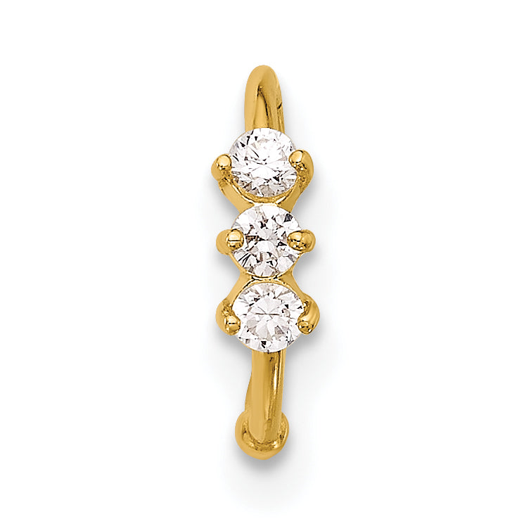 14K 20 Gauge Polished 3-Stone CZ Nose Ring