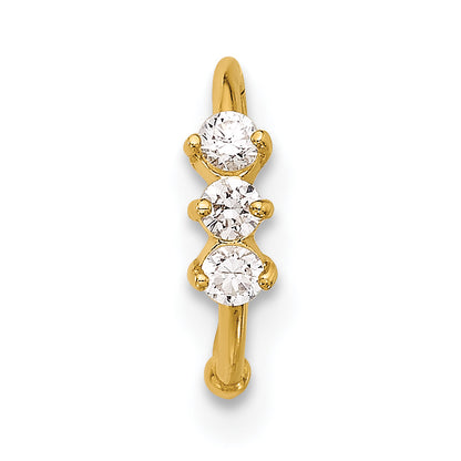 14K 20 Gauge Polished 3-Stone CZ Nose Ring