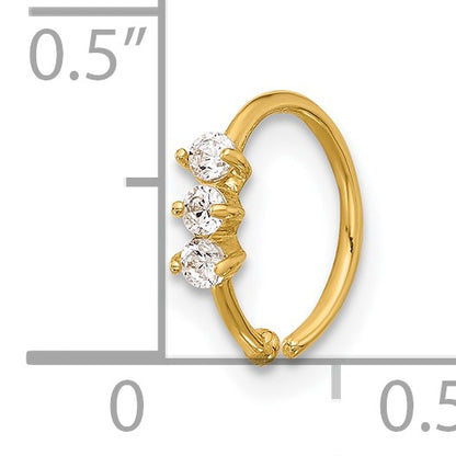 14K 20 Gauge Polished 3-Stone CZ Nose Ring
