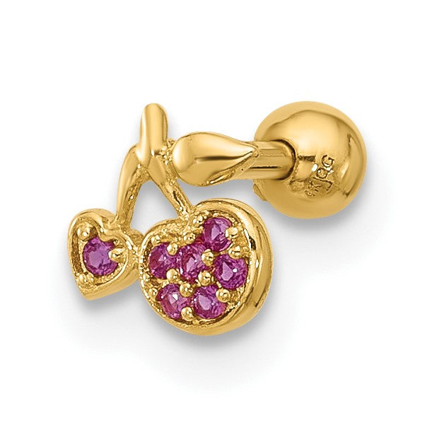 14K 18 Gauge Polished Red CZ Cherry Cartilage Stud