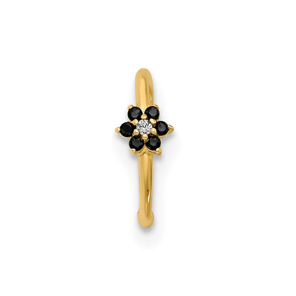 14K 20 Gauge Polished Black and White CZ Flower Nose Ring